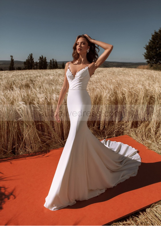 Beaded Ivory Lace Satin Open Back Best Wedding Dress